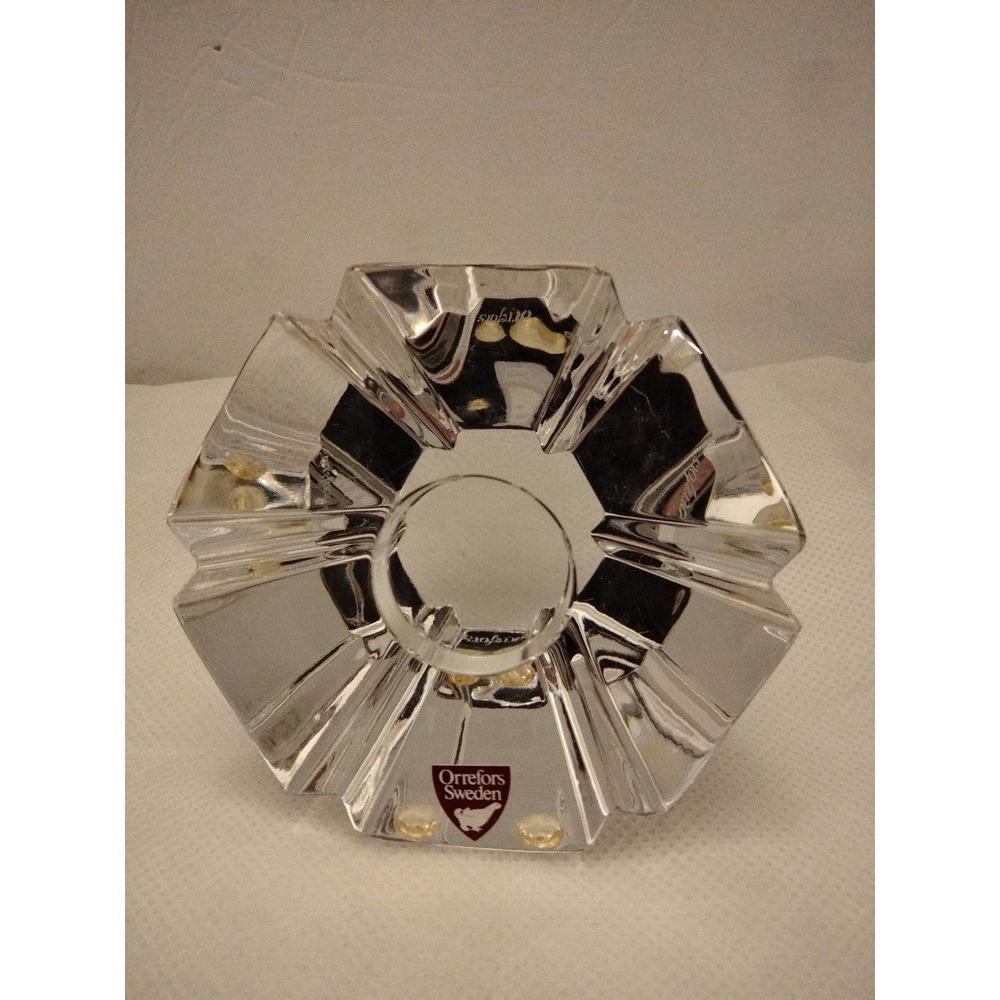 Orrefors Sweden Vintage Crystal Star Burst Paper Weight Signed
